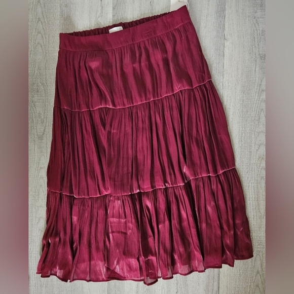 NWT LC Lauren Conrad Silky Burgundy Tiered A-Line Midi Skirt Plus Size XXL 1219 - Picture 4 of 14